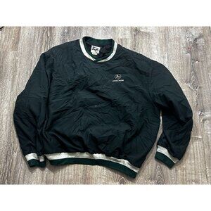 Vintage John Deere Jacket Men's Size 2XL Windbreaker V-Neck Lightweight Logo Gre